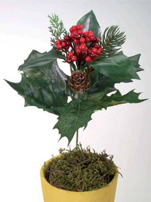 Ilex/ Beeren / Tannen Pick gr�n rot 25cm H�he ohne Topf